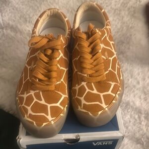 Vans Brown Suede Sneakers with Giraffe Print